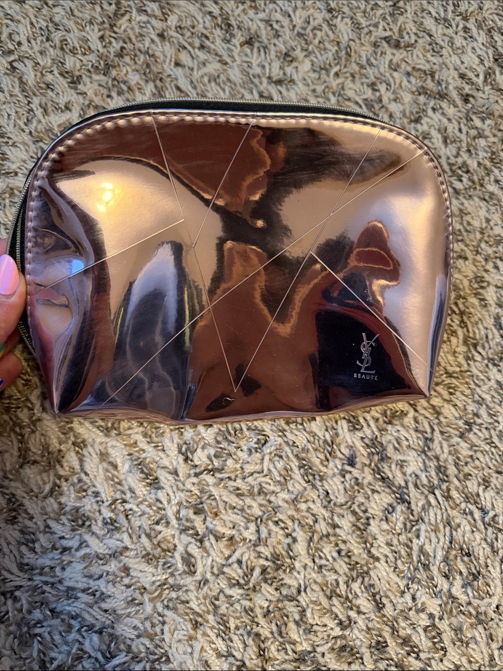 Yves Saint Laurent Metallic Rose Gold Zip Cosmetic Pouch